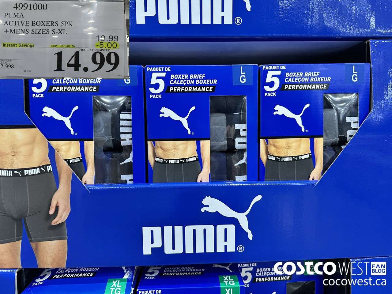 4991000 PUMA ACTIVE BOXERS 5PK MENS SIZES S-XL ($5.00 INSTANT SAVINGS EXPIRES ON 2025-01-26) $14.99