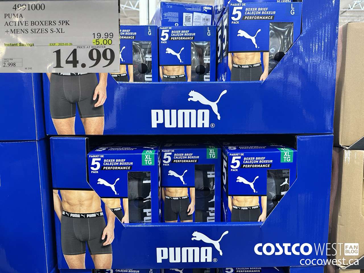 4991000 PUMA ACTIVE BOXERS 5PK MENS SIZES S-XL ($5.00 INSTANT SAVINGS EXPIRES ON 2025-01-26) $14.99
