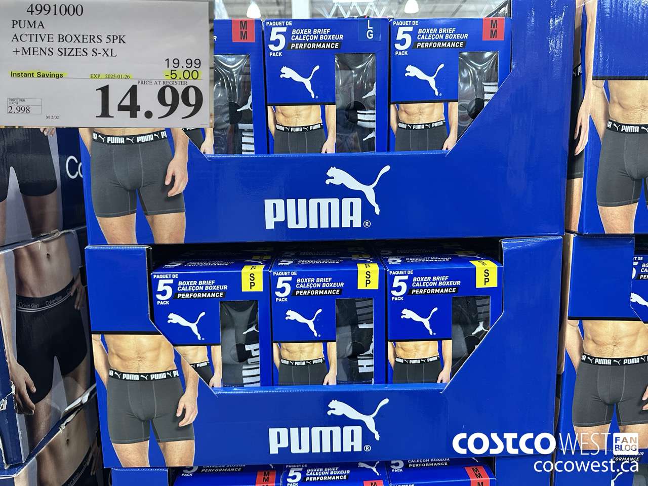 4991000 PUMA ACTIVE BOXERS 5PK MENS SIZES S-XL ($5.00 INSTANT SAVINGS EXPIRES ON 2025-01-26) $14.99
