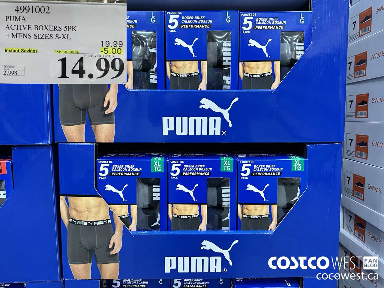 4991002 PUMA ACTIVE BOXER 5PK MENS SIZES S-XL ($5.00 INSTANT SAVINGS EXPIRES ON 2025-01-26) $14.99