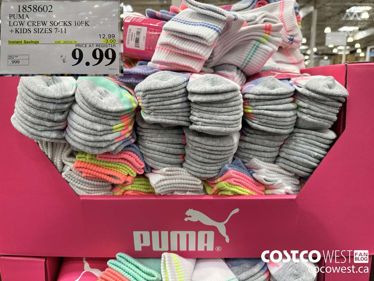 1858602 PUMA LOW CREW SOCKS 10PK KIDS SIZES 7-11 ($3.00 INSTANT SAVINGS EXPIRES ON 2025-01-19) $9.99