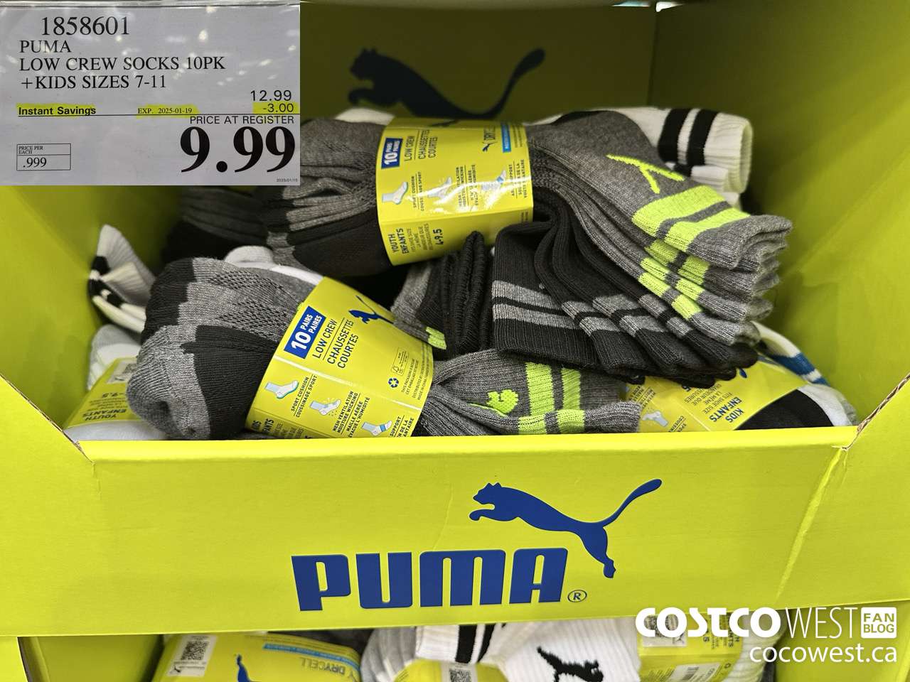 1858601 PUMA LOW CREW SOCKS 10PK KIDS SIZES 7-11 ($3.00 INSTANT SAVINGS EXPIRES ON 2025-01-19) $9.99