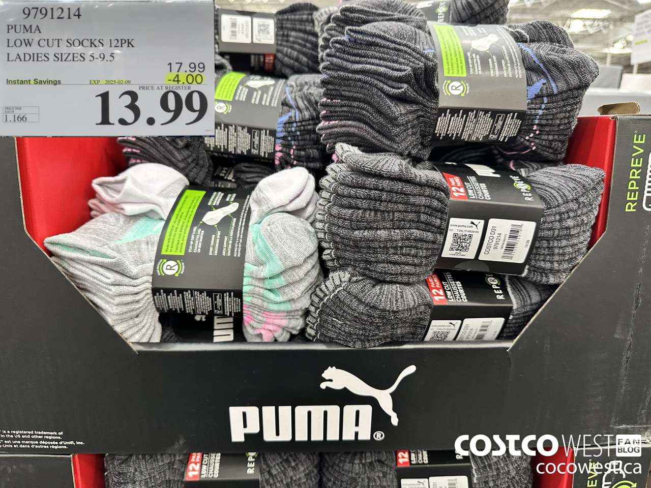 9791214 PUMA LOW CUT SOCKS 12PK LADIES SIZES 5-9.5 ($4.00 INSTANT SAVINGS EXPIRES ON 2025-02-09) $13.99