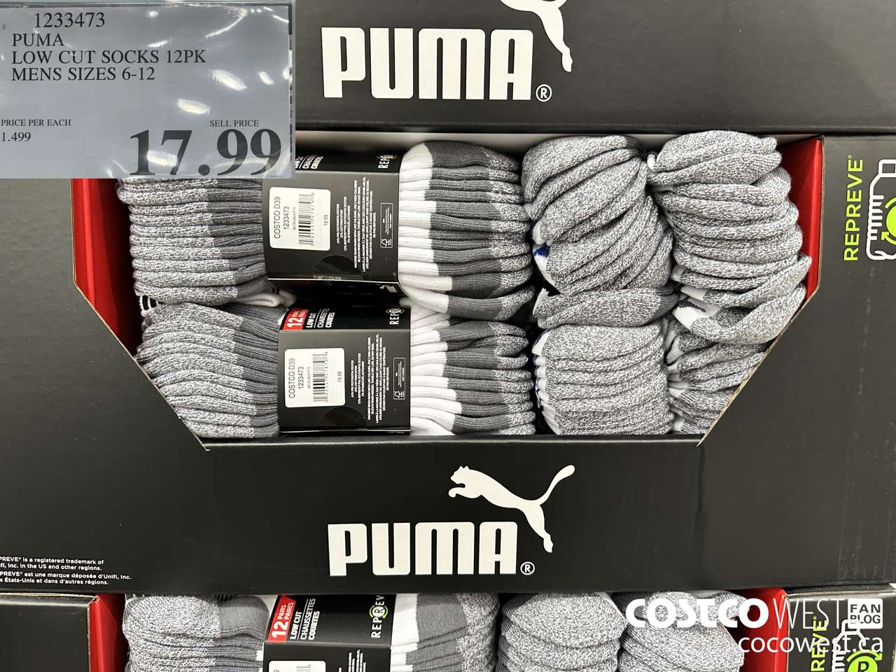 1233473 PUMA LOW CUT SOCK 12PK MENS SIZES 6-12 $17.99