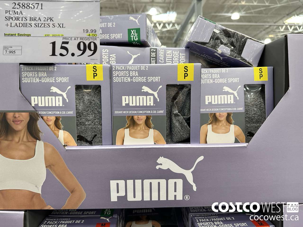 2588671 PUMA SPORTS BRA 2PK LADIES SIZES S-XL ($4.00 INSTANT SAVINGS EXPIRES ON 2025-01-19) $15.99