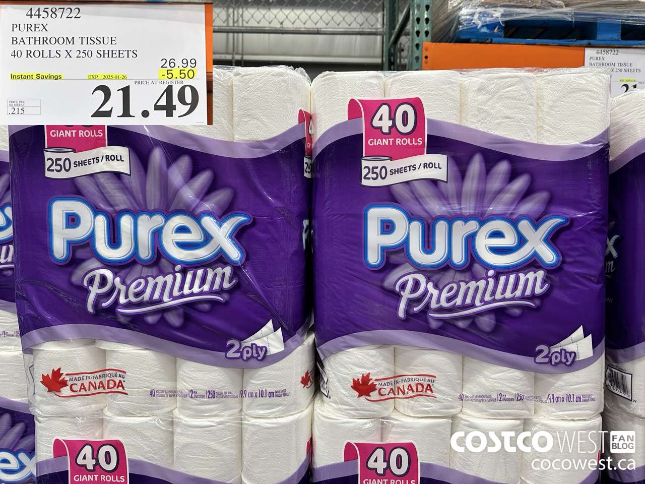 4458722 PUREX BATHROOM TISSUE 40 ROLLS X 250 SHEETS ($5.50 INSTANT SAVINGS EXPIRES ON 2025-01-26) $21.49