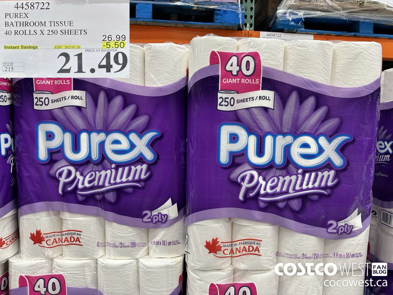 4458722 PUREX BATHROOM TISSUE 40 ROLLS X 250 SHEETS ($5.50 INSTANT SAVINGS EXPIRES ON 2025-01-26) $21.49