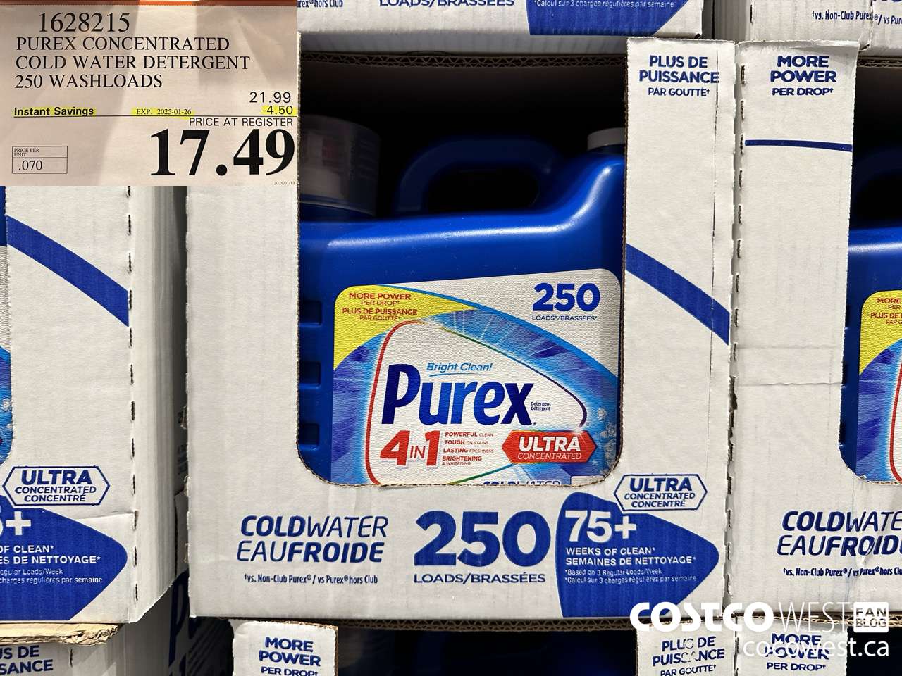 1628215 PUREX CONCENTRATED COLD WATER DETERGENT 250 WASHLOADS ($4.50 INSTANT SAVINGS EXPIRES ON 2025-01-26) $17.49