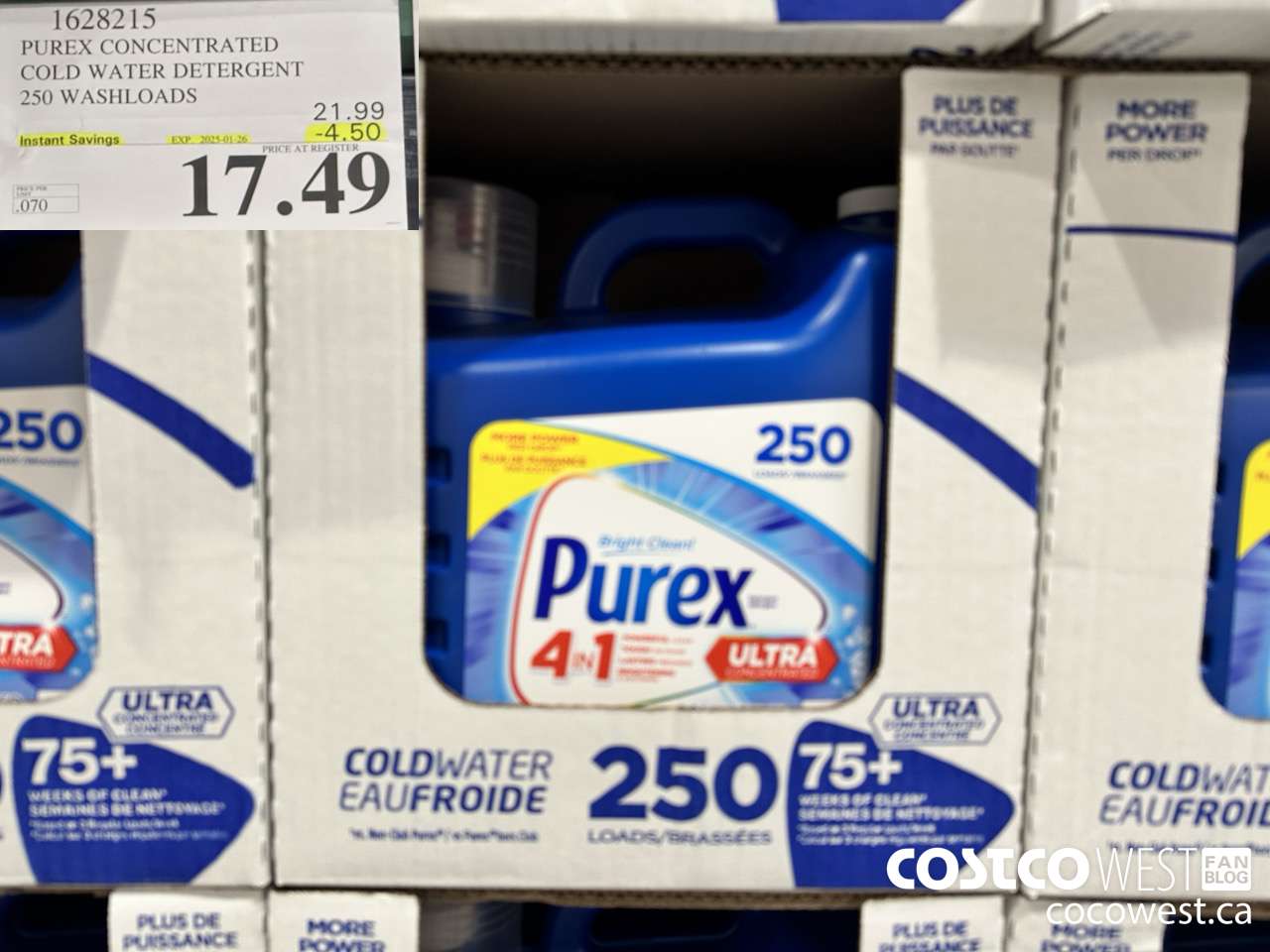 1628215 PUREX CONCENTRATED COLD WATER DETERGENT 250 WASHLOADS ($4.50 INSTANT SAVINGS EXPIRES ON 2025-01-26) $17.49