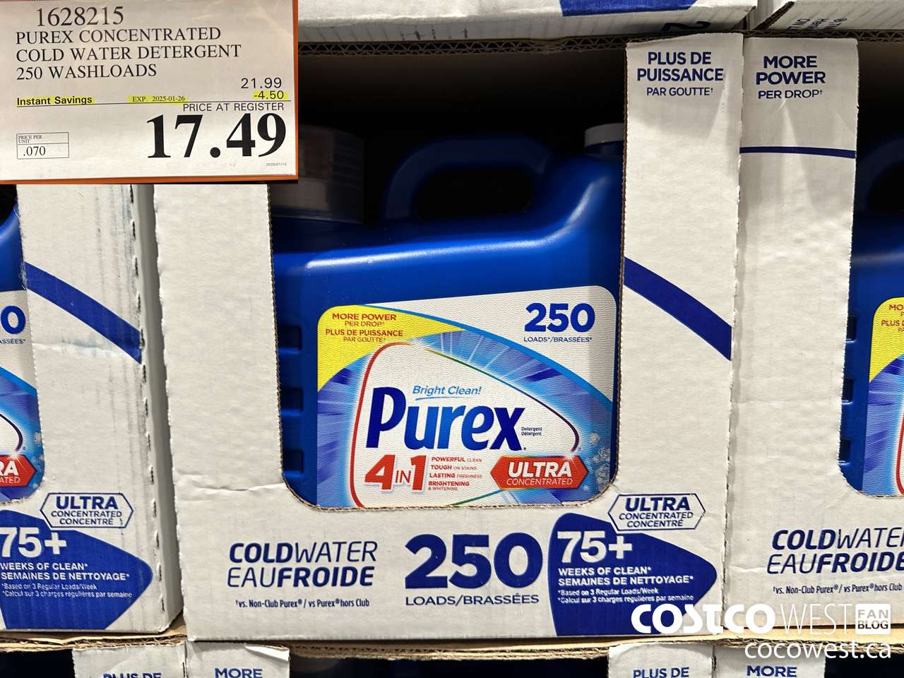 1628215 PUREX CONCENTRATED COLD WATER DETERGENT 250 WASHLOADS ($4.50 INSTANT SAVINGS EXPIRES ON 2025-01-26) $17.49