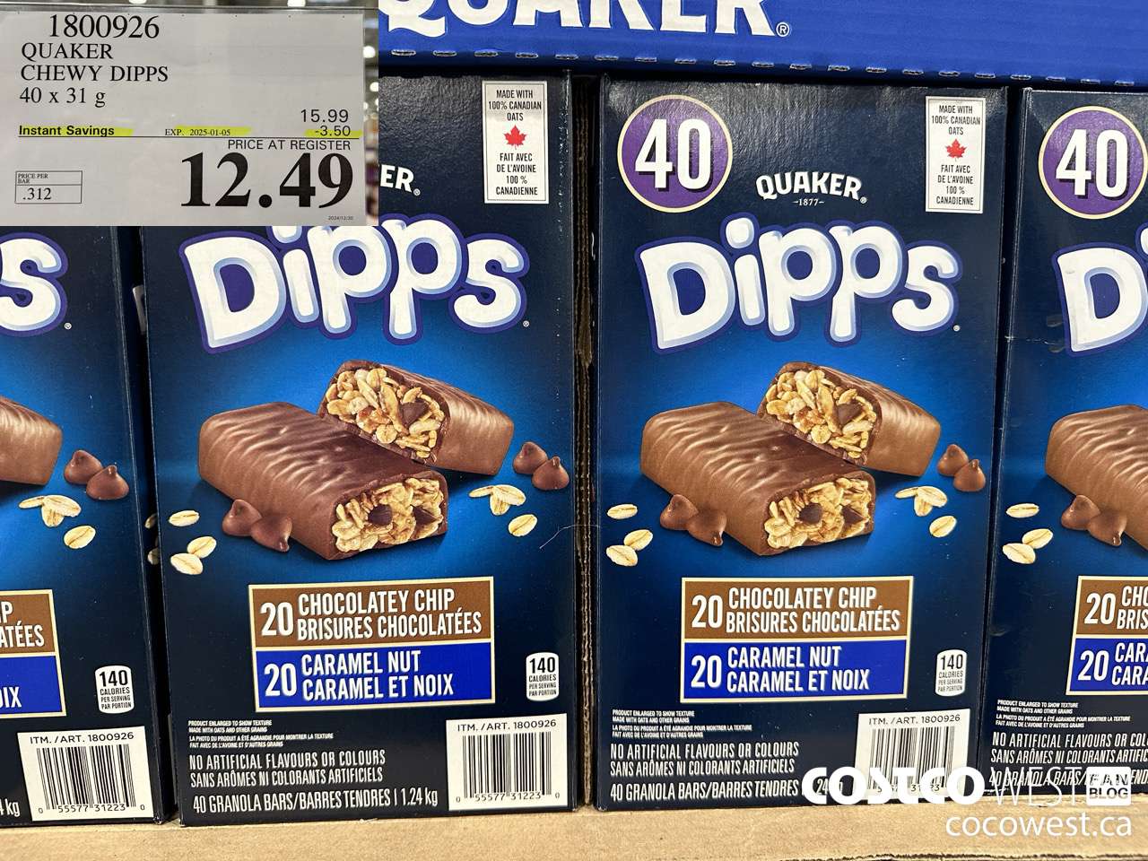 1800926 QUAKER CHEWY DIPPS 40 X 31 G ($3.50 INSTANT SAVINGS EXPIRES ON 2025-01-05) $12.49