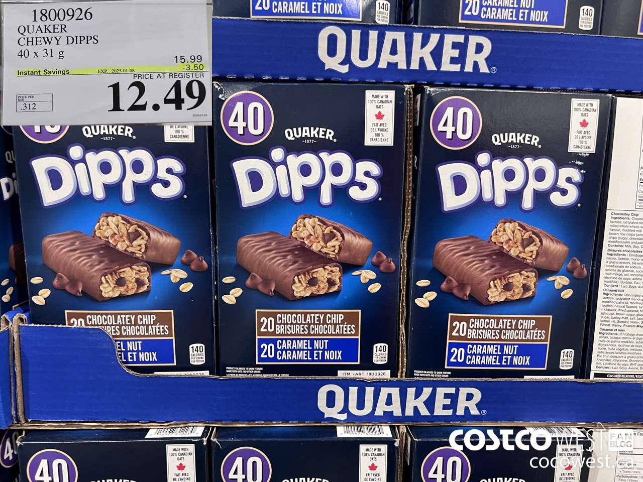 1800926 QUAKER CHEWY DIPPS 40 X 31 G ($3.50 INSTANT SAVINGS EXPIRES ON 2025-01-08) $12.49