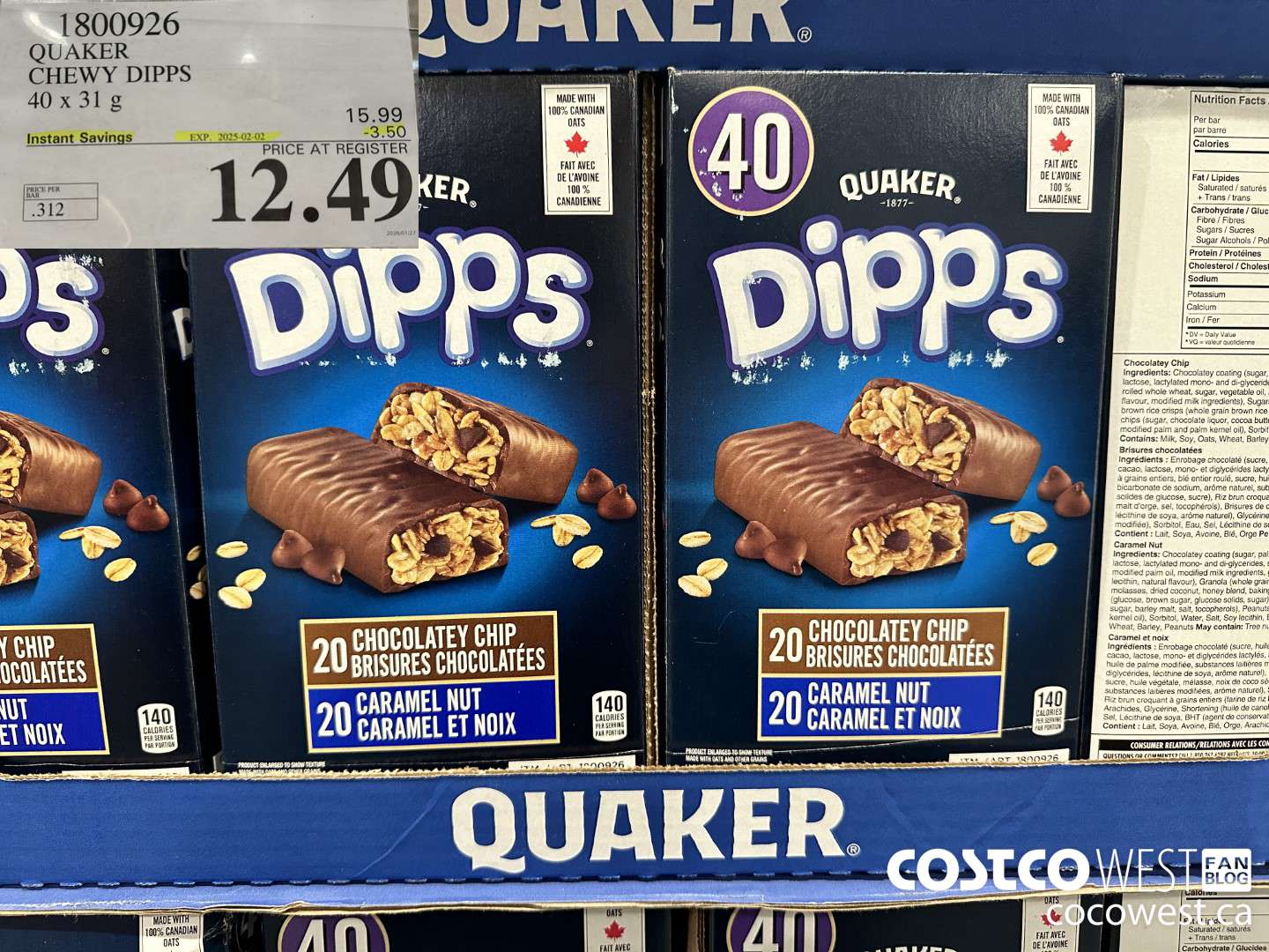 1800926 QUAKER CHEWY DIPPS 40 X 31 G ($3.50 INSTANT SAVINGS EXPIRES ON 2025-02-02) $12.49