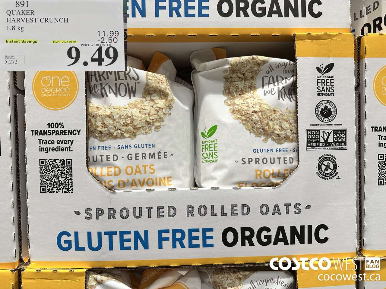 891 QUAKER HARVEST CRUNCH 1.8 KG ($2.50 INSTANT SAVINGS EXPIRES ON 2025-01-05) $9.49