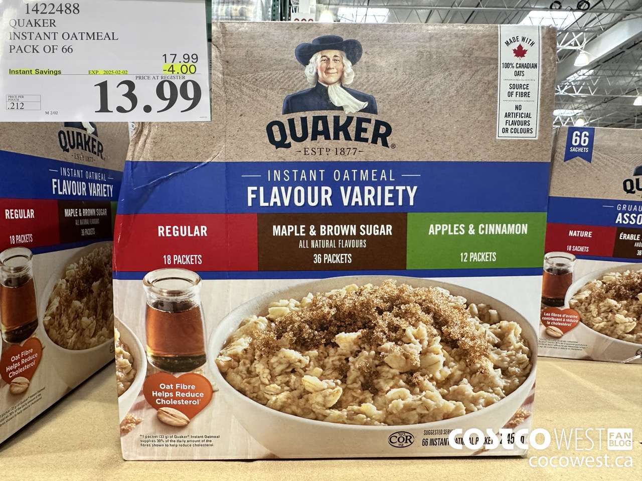 1422488 QUAKER INSTANT OATMEAL 66 COUNT ($4.00 INSTANT SAVINGS EXPIRES ON 2025-02-02) $13.99