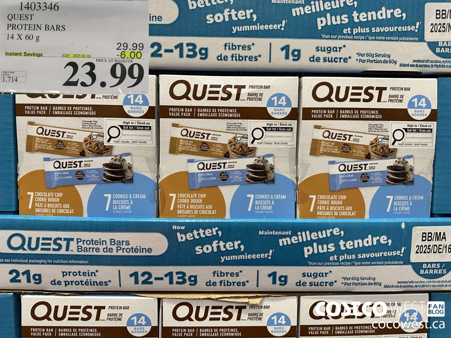 1403346 QUEST PROTEIN BARS 14 X 60g ($6.00 INSTANT SAVINGS EXPIRES ON 2025-02-16) $23.99