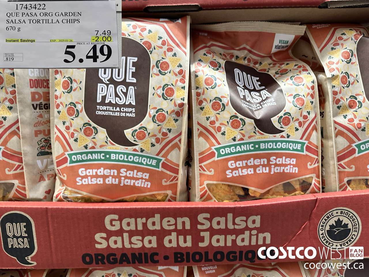 1743422 QUE PASA ORG GARDEN SALSA TORTILLA CHIPS 670 G ($2.00 INSTANT SAVINGS EXPIRES ON 2025-01-26) $5.49