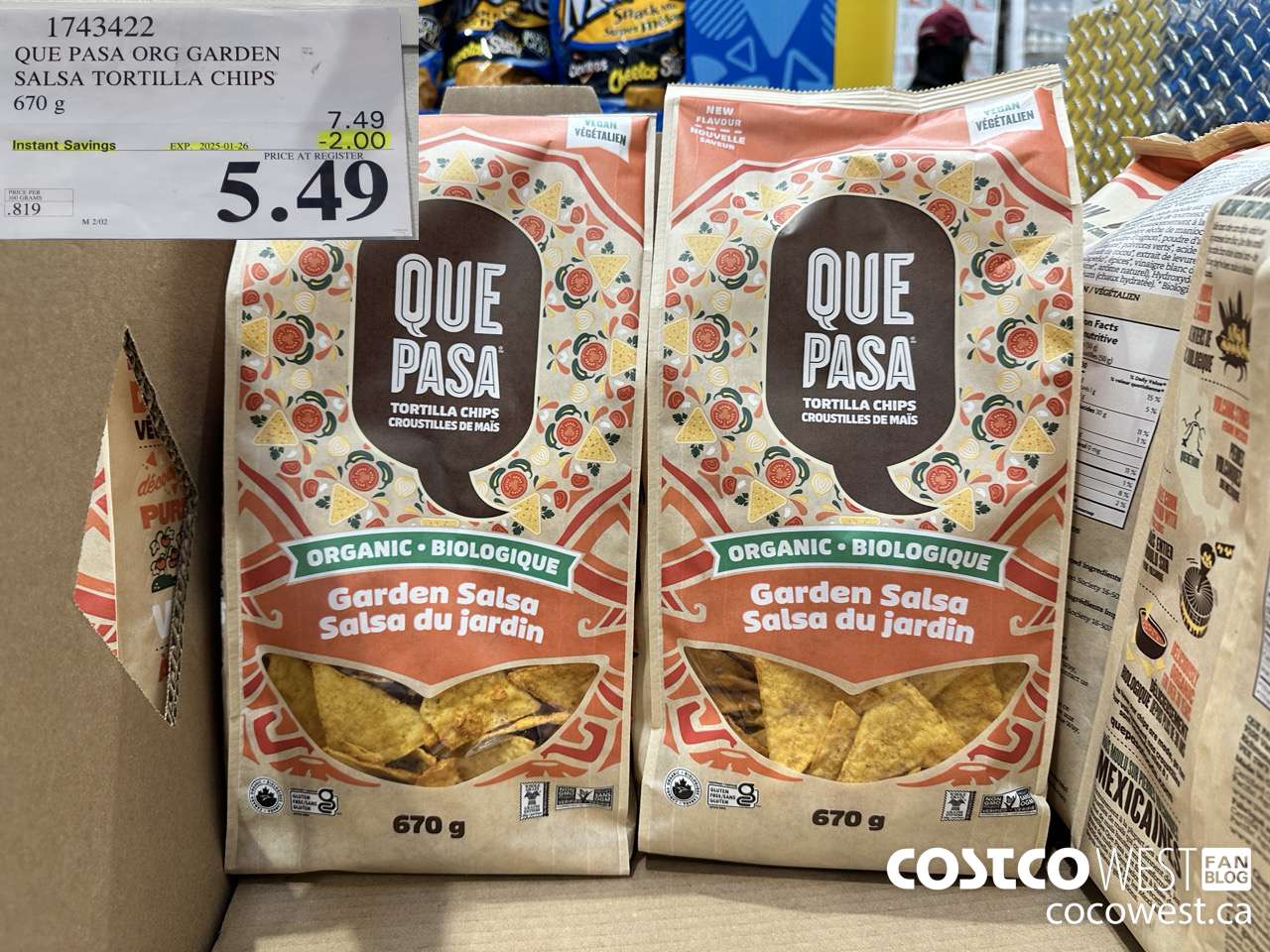 1743422 QUE PASA ORG GARDEN SALSA TORTILLA CHIPS 670 G ($2.00 INSTANT SAVINGS EXPIRES ON 2025-01-26) $5.49
