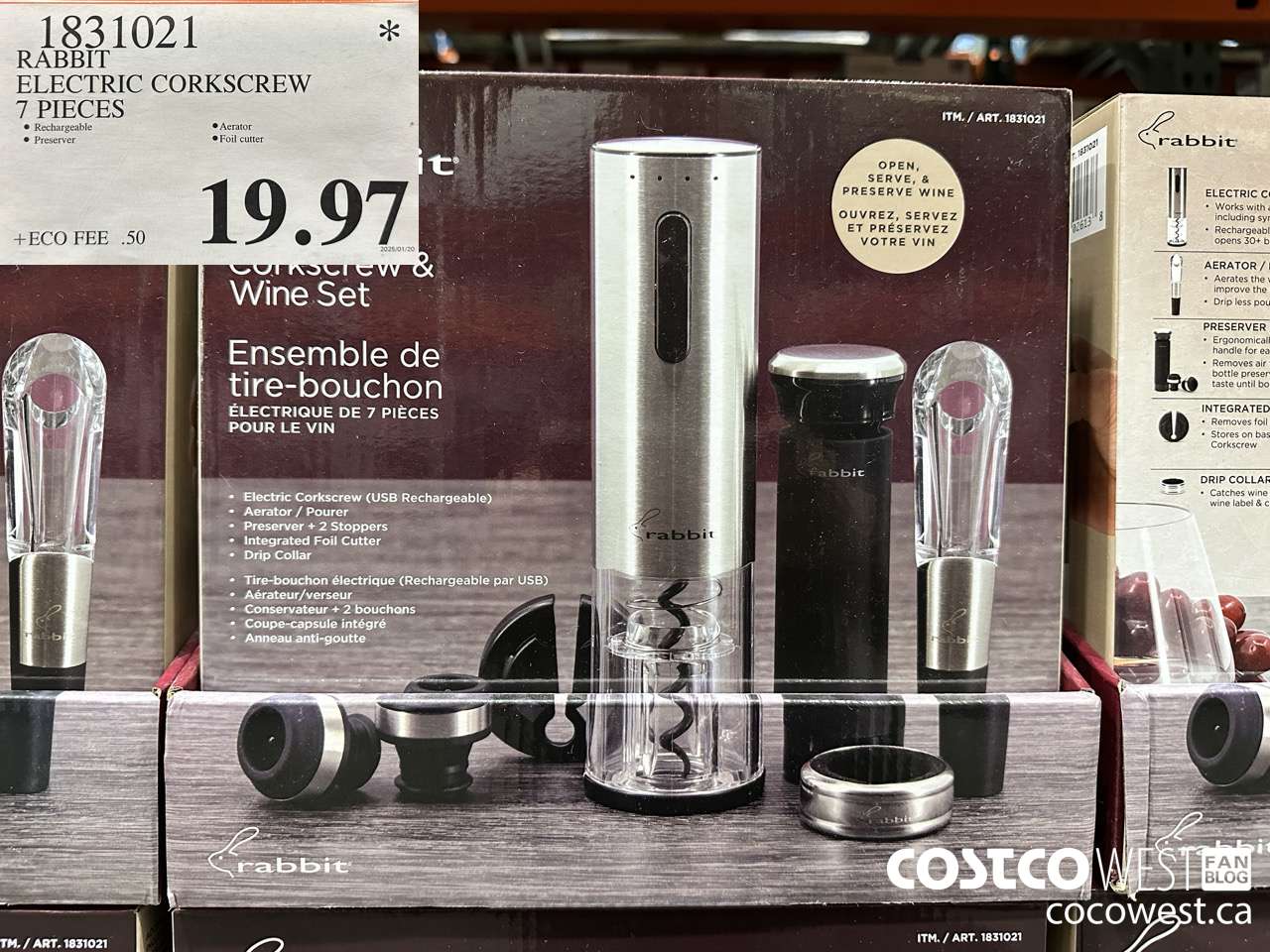 1831021 RABBIT ELECTRIC CORCKSCREW 7 PIECES $19.97