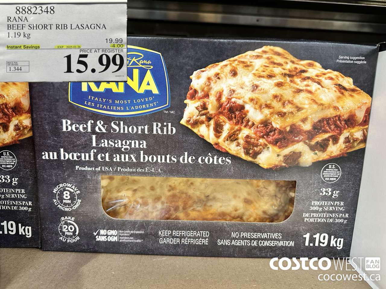 8882348 RANA BEEF SHORT RIB LASAGNA 1.19 KG ($4.00 INSTANT SAVINGS EXPIRES ON 2025-01-26) $15.99