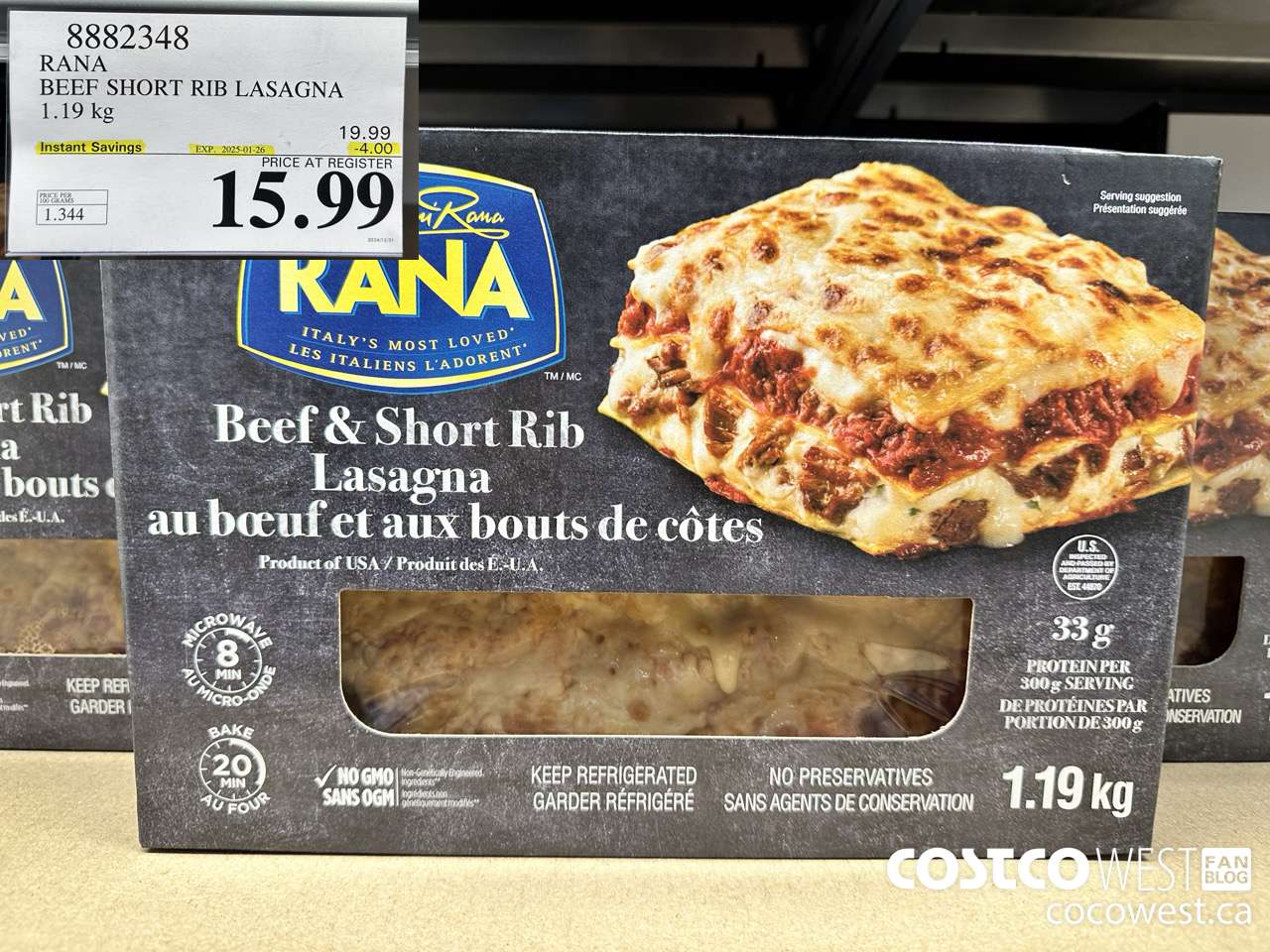 8882348 RANA BEEF SHORT RIB LASAGNA 1.19 KG ($4.00 INSTANT SAVINGS EXPIRES ON 2025-01-26) $15.99