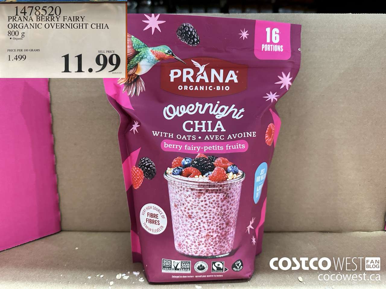 1478520 RANA BERRY FAIRY ORGANIC OVERNIGHT CHIA 800G $11.99