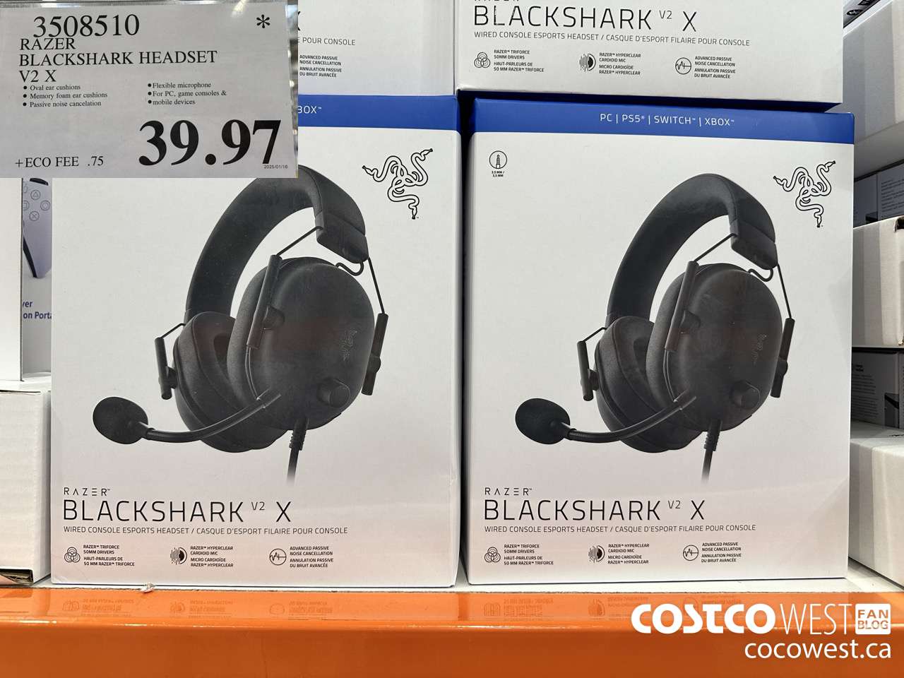 3508510 RAZER BLACKSHARK HEADSET V2 X $39.97