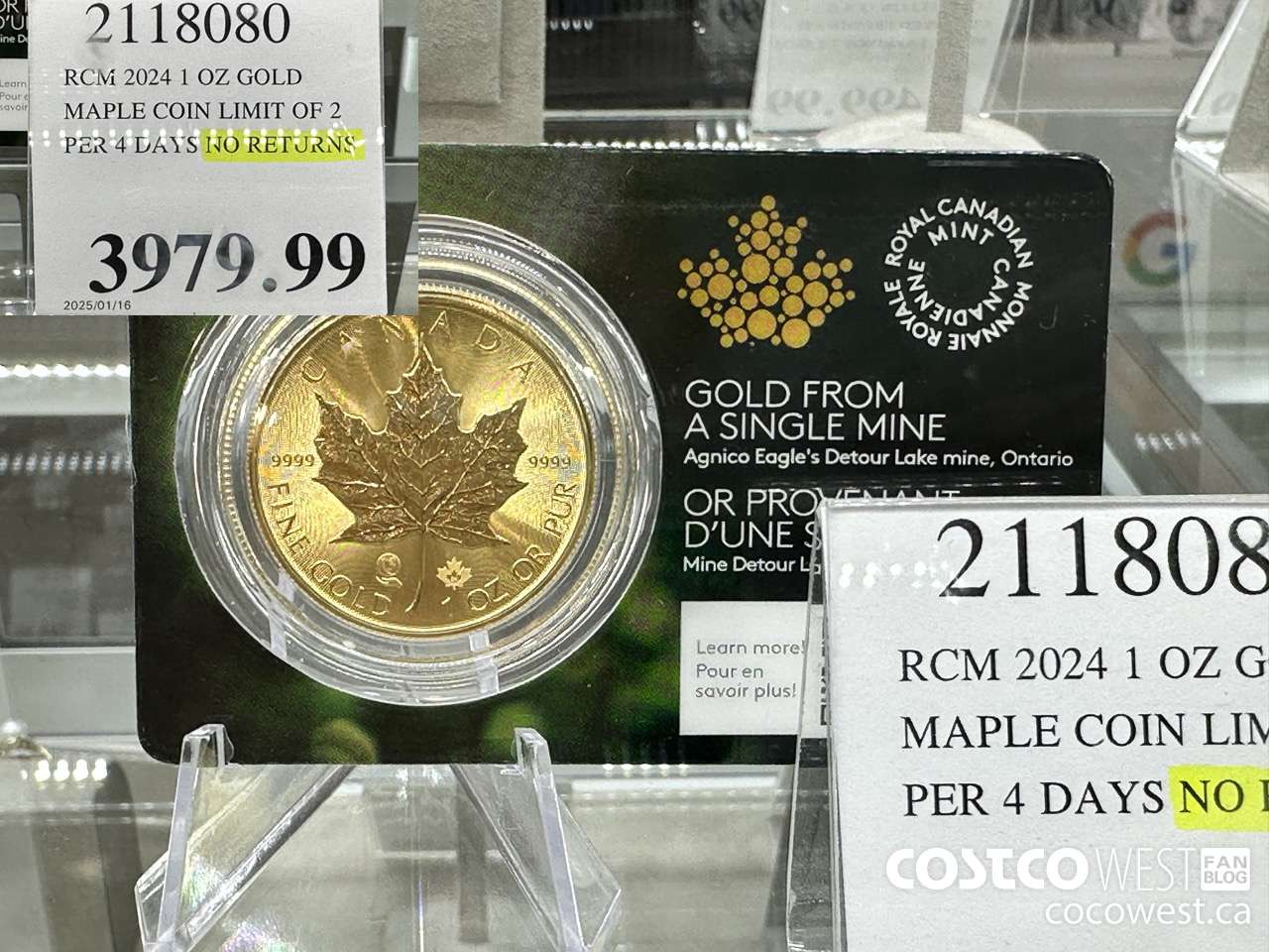 2118080 RCM 2024 1 OZ GOLD. MAPLE COIN LIMIT OF 2 PER 4 DAYS NO RETURNS $3979.99