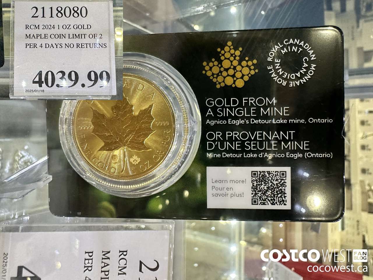 2118080 RCM 2024 1 OZ GOLD. MAPLE COIN LIMIT OF 2 PER 4 DAYS NO RETURNS $4039.99