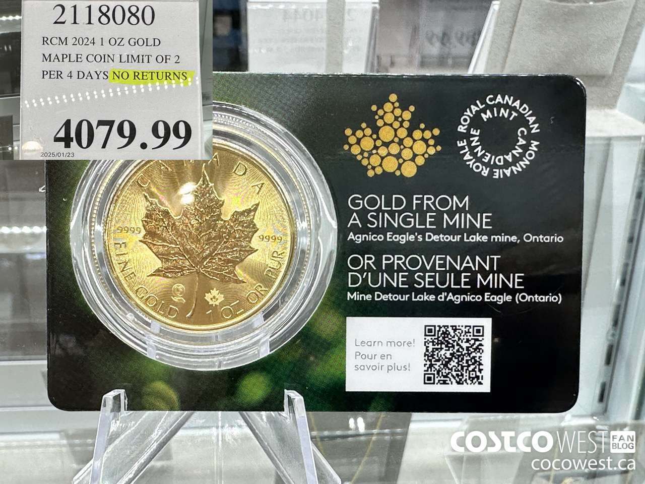2118080 RCM 2024 1 OZ GOLD. MAPLE COIN LIMIT OF 2 PER 4 DAYS NO RETURNS $4079.99