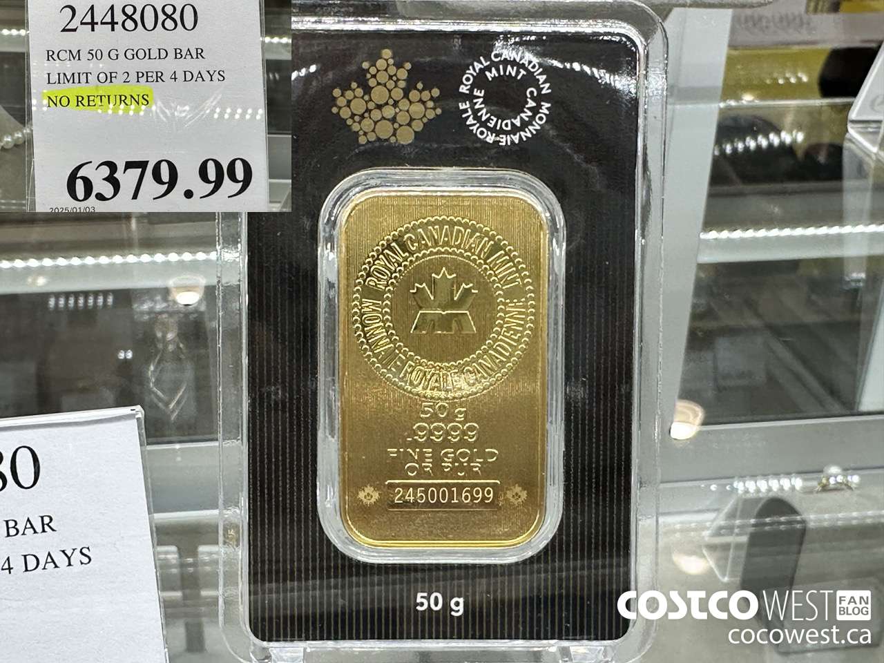2448080 RCM 50 G GOLD BAR LIMIT OF 2 PER 4 DAYS NO RETURNS $6379.99