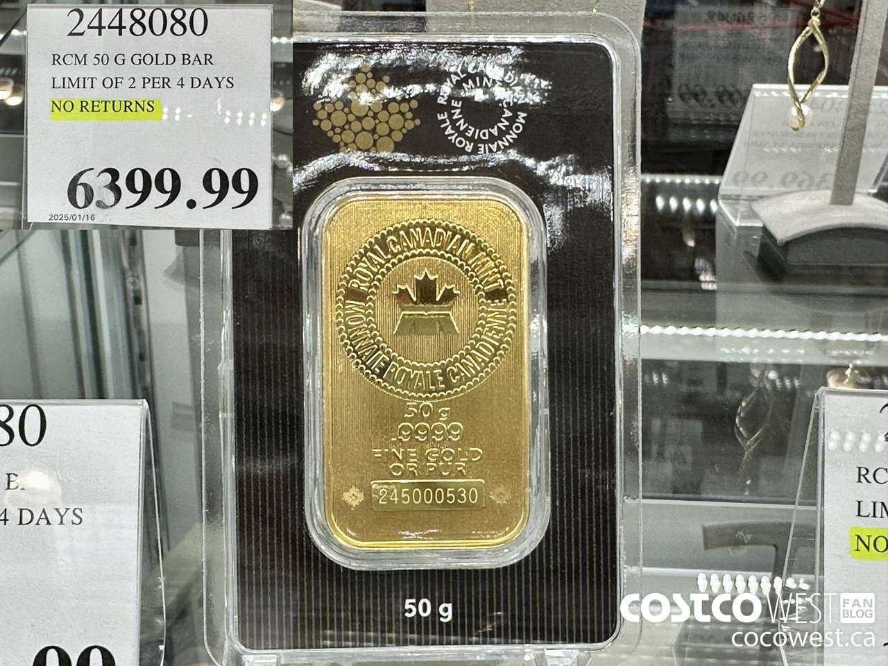 2448080 RCM 50 G GOLD BAR LIMIT OF 2 PER 4 DAYS NO RETURNS $6399.99