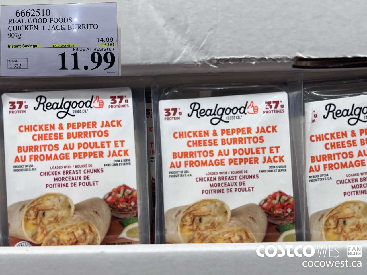 6662510 REAL GOOD FOODS CHICKEN & JACK BURRITO 907G ($3.00 INSTANT SAVINGS EXPIRES ON 2025-01-12) $11.99