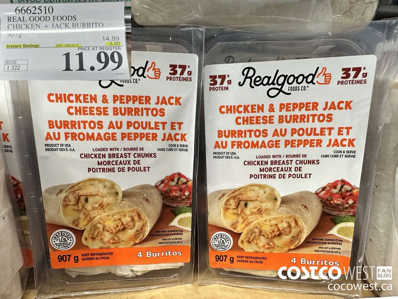 6662510 REAL GOOD FOODS CHICKEN & JACK BURRITO 907G ($3.00 INSTANT SAVINGS EXPIRES ON 2025-01-12) $11.99