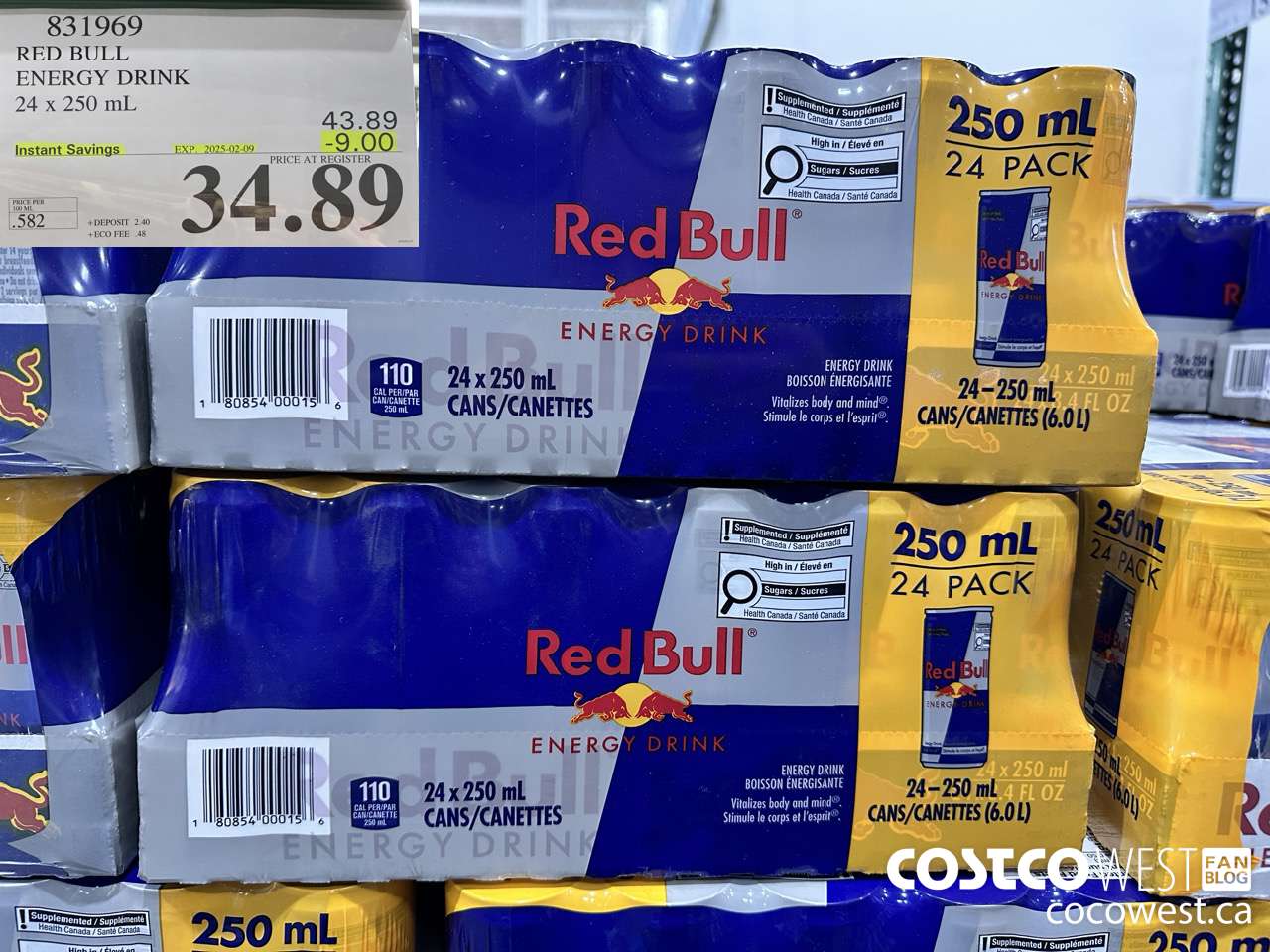 831969 RED BULL ENERGY DRINK 24 X 250ML ($9.00 INSTANT SAVINGS EXPIRES ON 2025-02-09) $34.89