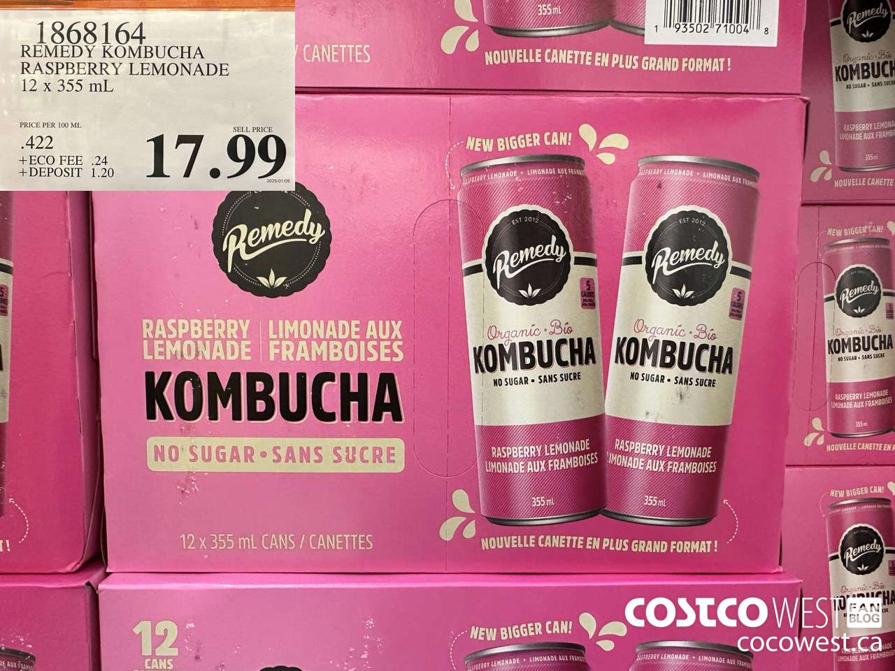 1868164 REMEDY KOMBUCHA RASPBERRY LEMONADE 12 X 355ML $17.99