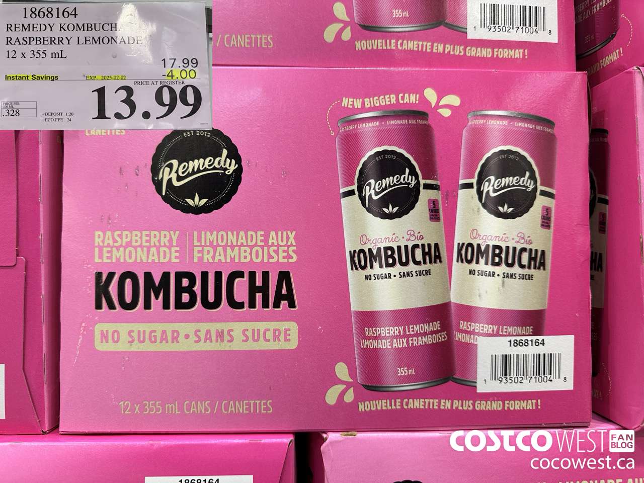 1868164 REMEDY KOMBUCHA RASPBERRY LEMONADE 12 X 355ML ($4.00 INSTANT SAVINGS EXPIRES ON 2025-02-02) $13.99