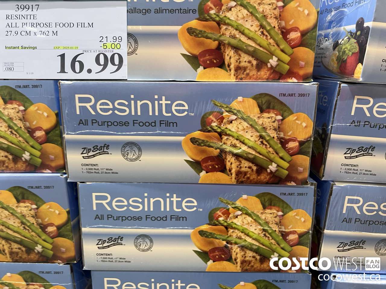 39917 RESINITE ALL PURPOSE FOOD FILM 27.9 CM x 762 M ($5.00 INSTANT SAVINGS EXPIRES ON 2025-01-19) $16.99
