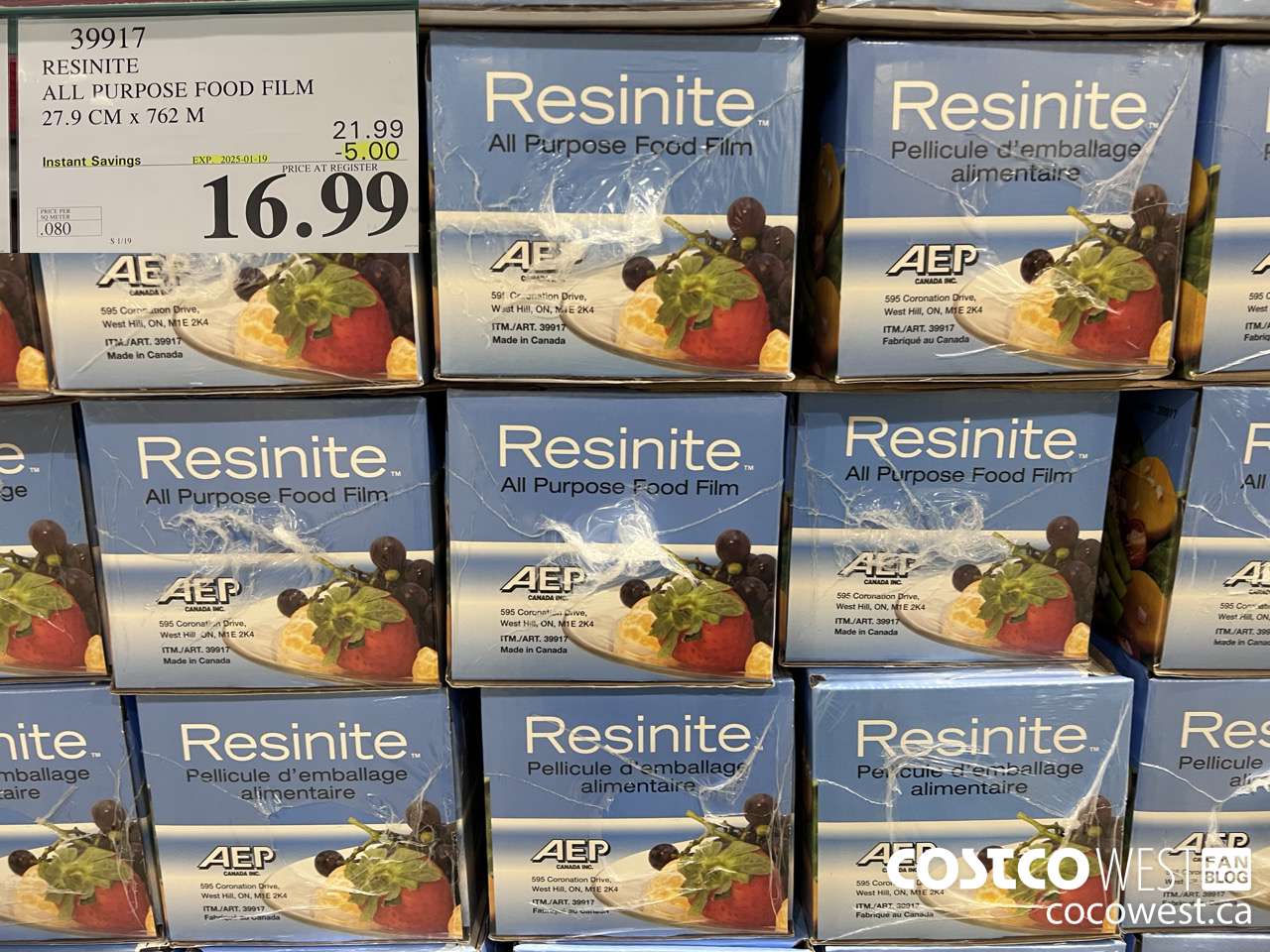 39917 RESINITE ALL PURPOSE FOOD FILM 27.9 CM x 762 M ($5.00 INSTANT SAVINGS EXPIRES ON 2025-01-19) $16.99