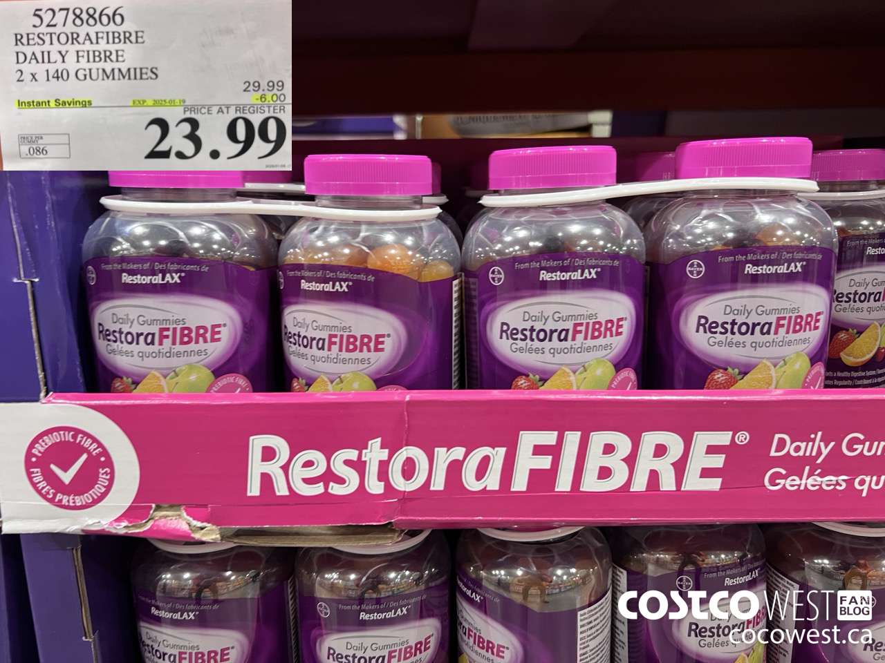 5278866 RESTORAFIBRE DAILY FIBRE 2 X 140 GUMMIES ($6.00 INSTANT SAVINGS EXPIRES ON 2025-01-19) $23.99