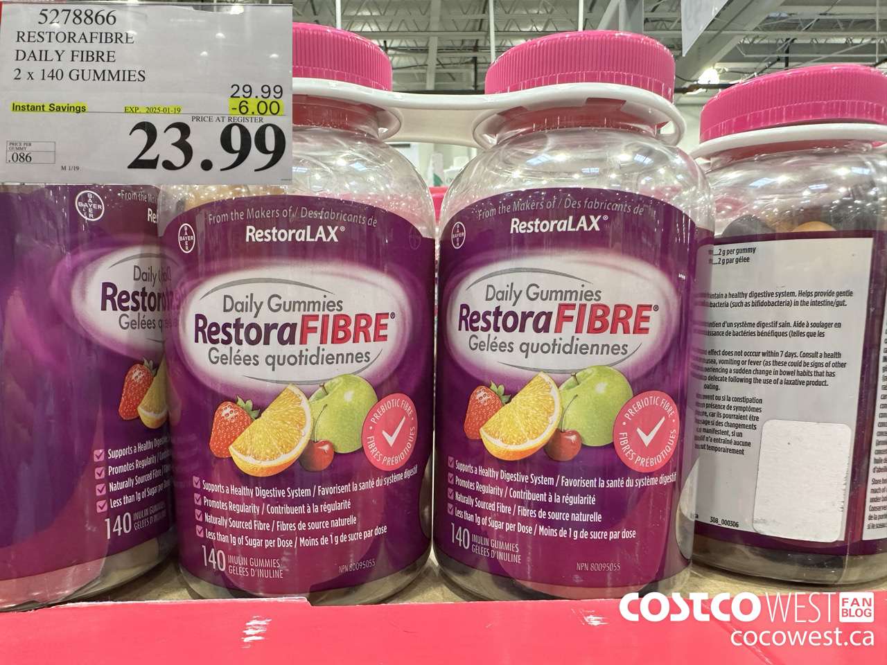 5278866 RESTORAFIBRE DAILY FIBRE 2 X 140 GUMMIES ($6.00 INSTANT SAVINGS EXPIRES ON 2025-01-19) $23.99