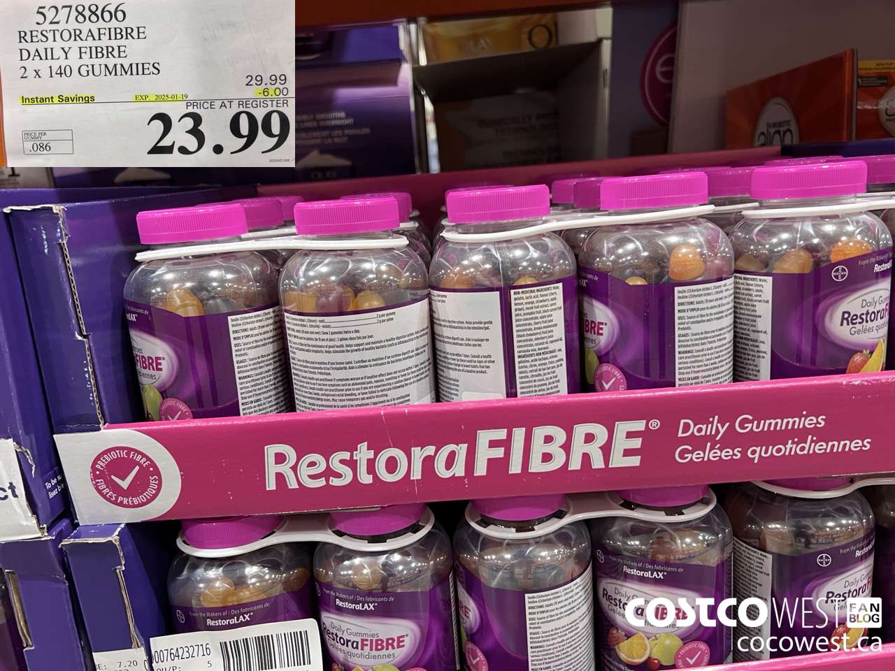 5278866 RESTORAFIBRE DAILY FIBRE 2 X 140 GUMMIES ($6.00 INSTANT SAVINGS EXPIRES ON 2025-01-19) $23.99