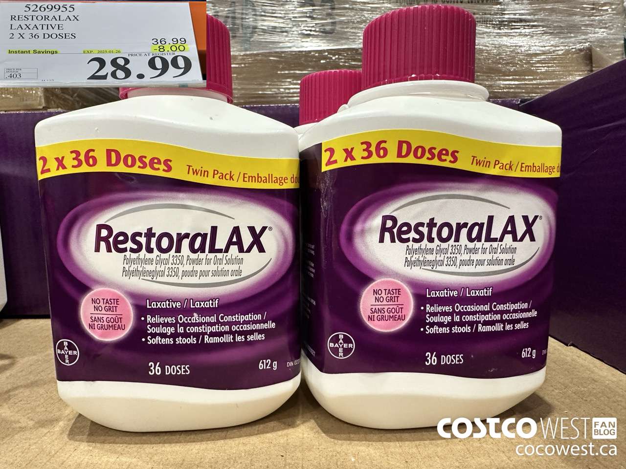 5269955 RESTORALAX LAXATIVE 2 X 36 DOSES ($8.00 INSTANT SAVINGS EXPIRES ON 2025-01-26) $28.99