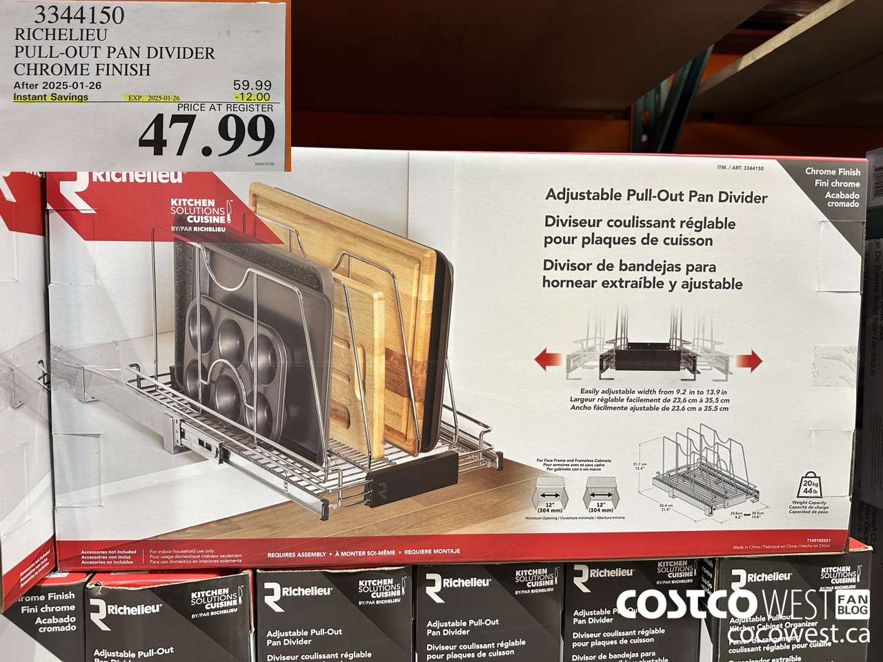 3344150 RICHELIEU PULL-OUT PAN DIVIDER CHROME FINISH ($12.00 INSTANT SAVINGS EXPIRES ON 2025-01-26) $47.99