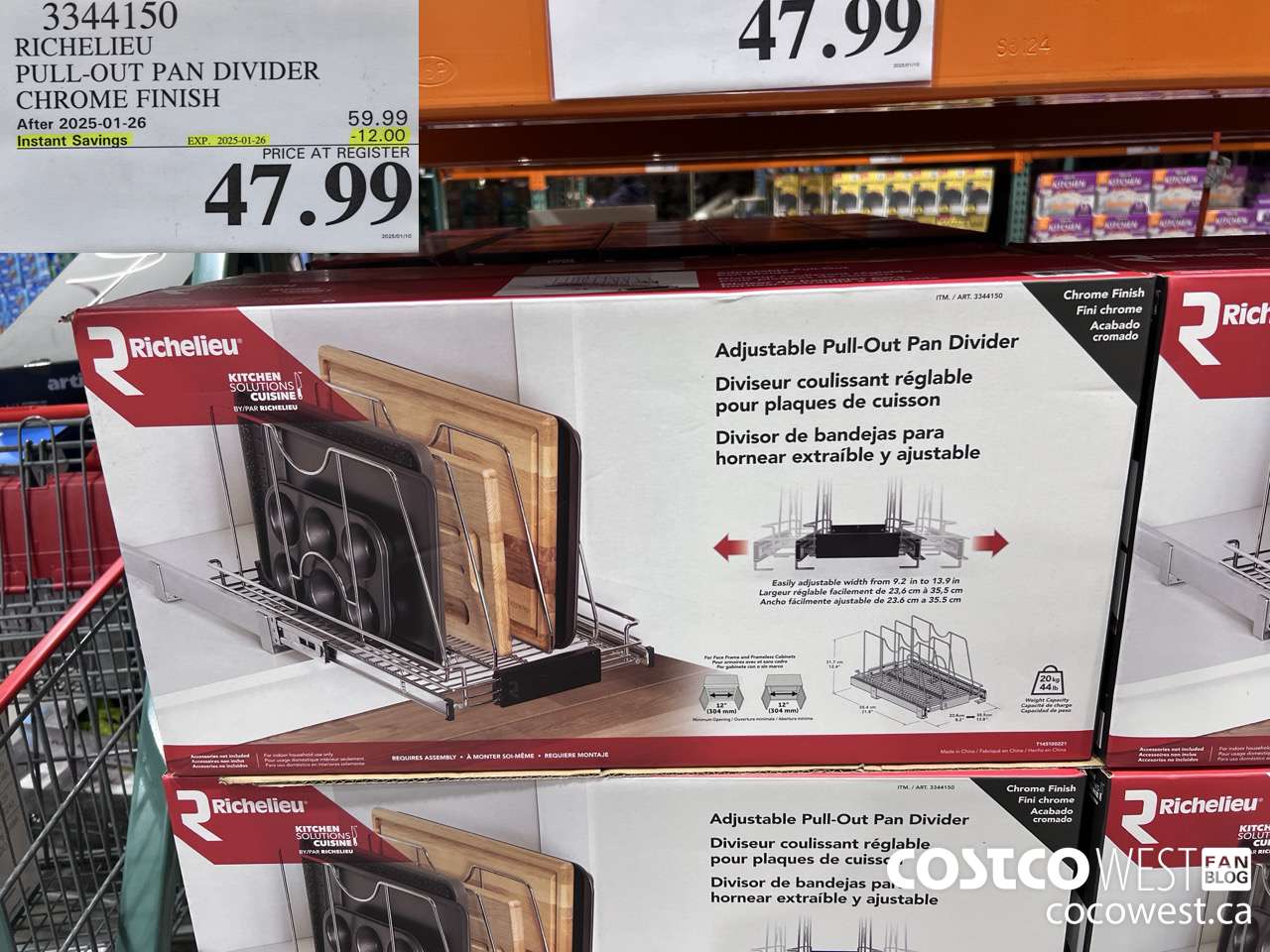 3344150 RICHELIEU PULL-OUT PAN DIVIDER CHROME FINISH ($12.00 INSTANT SAVINGS EXPIRES ON 2025-01-26) $47.99