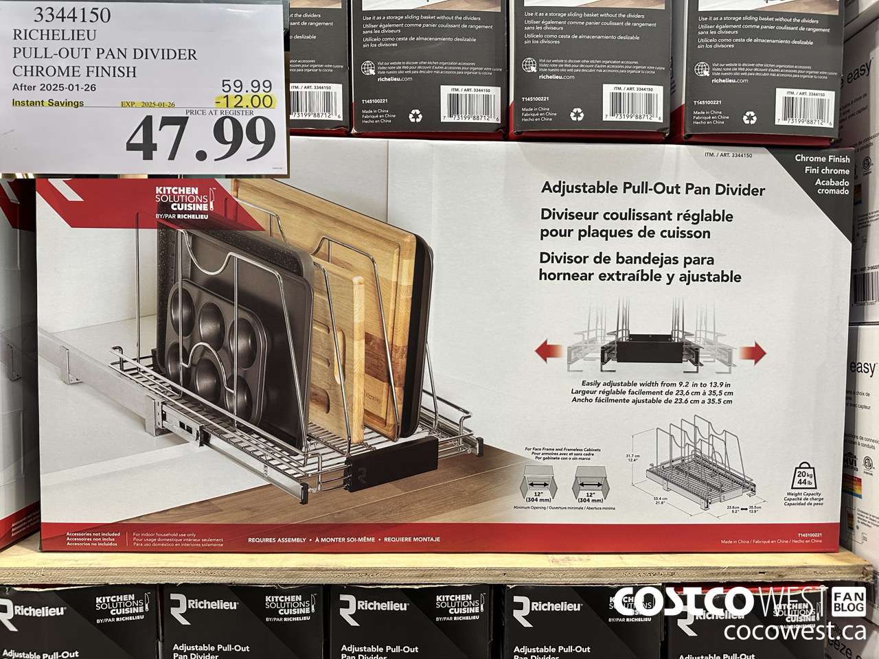 3344150 RICHELIEU PULL-OUT PAN DIVIDER CHROME FINISH ($12.00 INSTANT SAVINGS EXPIRES ON 2025-01-26) $47.99