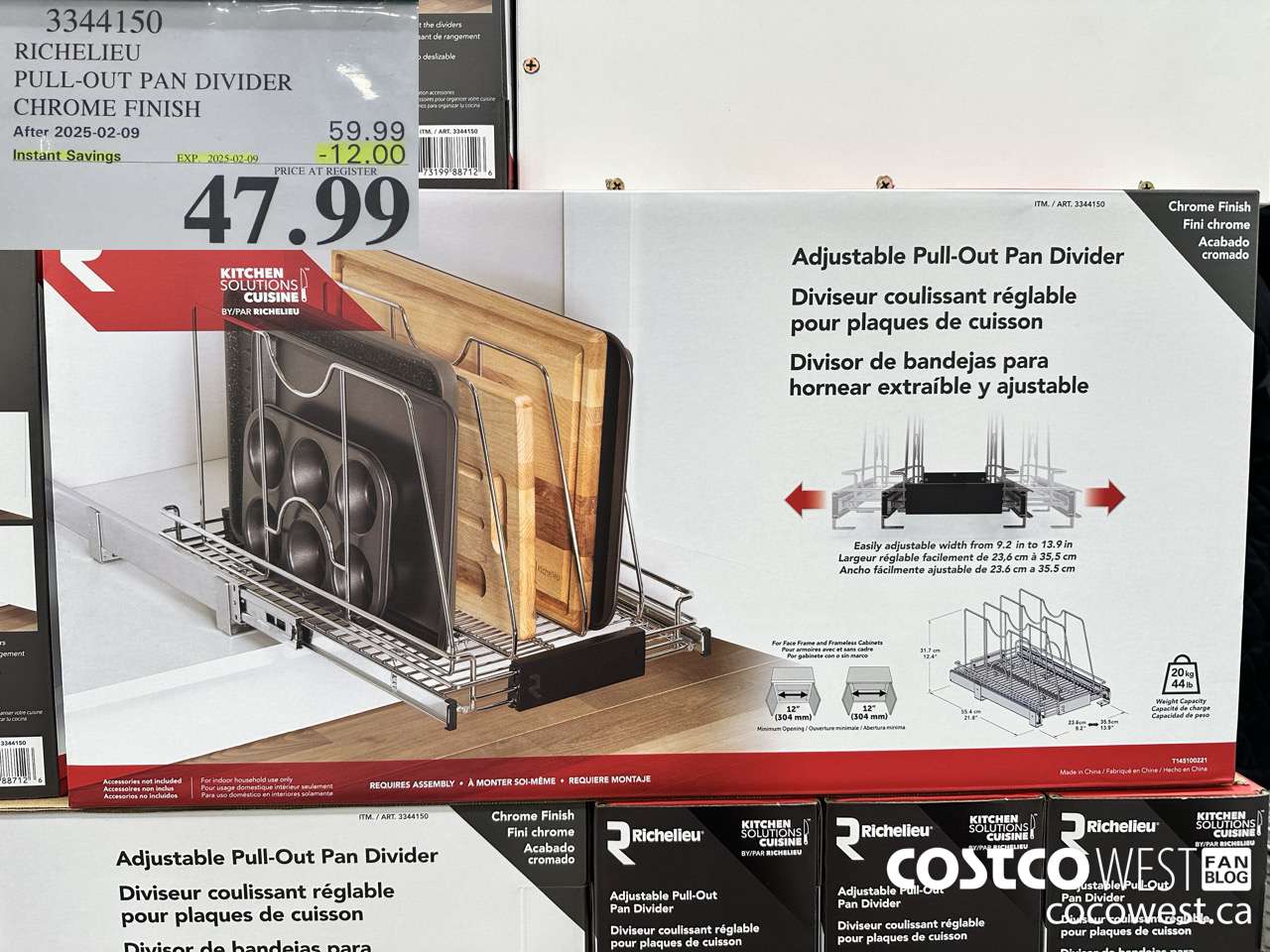 3344150 RICHELIEU PULL-OUT PAN DIVIDER CHROME FINISH ($12.00 INSTANT SAVINGS EXPIRES ON 2025-02-09) $47.99