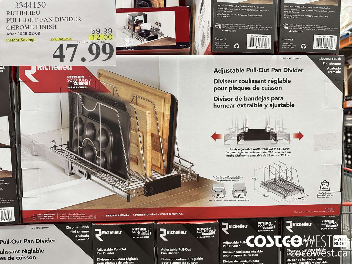 3344150 RICHELIEU PULL-OUT PAN DIVIDER CHROME FINISH ($12.00 INSTANT SAVINGS EXPIRES ON 2025-02-09) $47.99