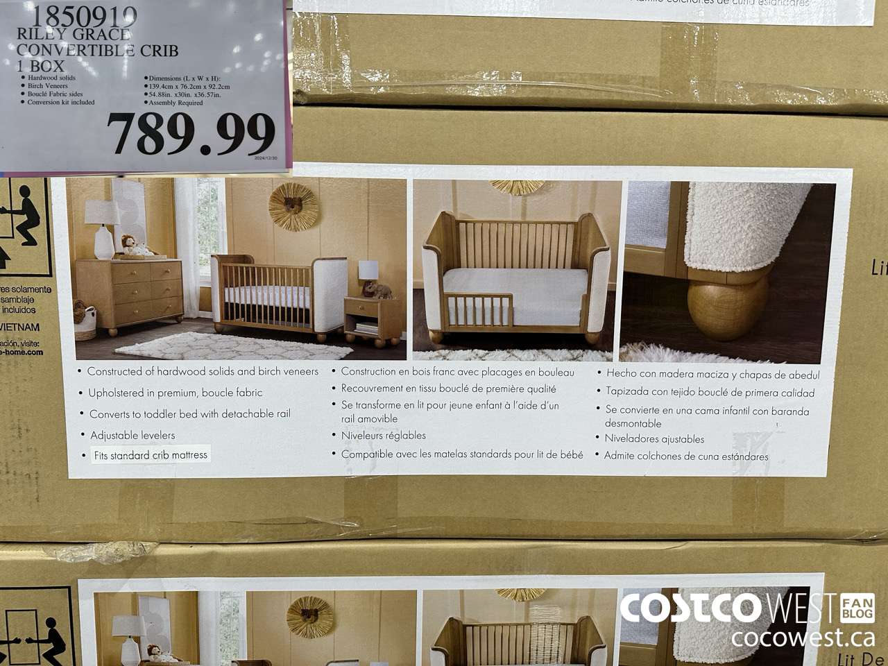 1850919 RILEY GRACE CONVERTIBLE CRIB 1 BOX $789.99