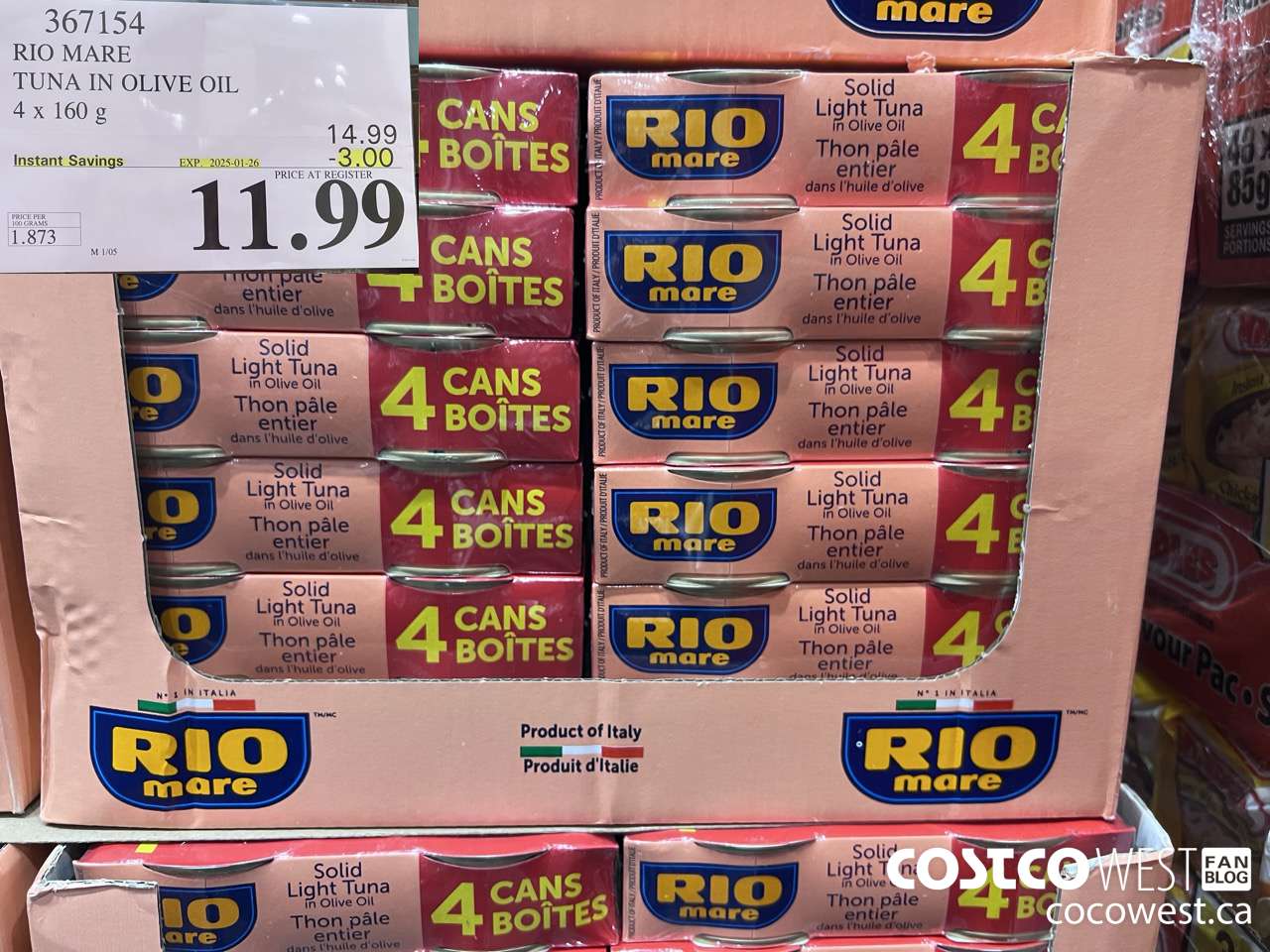 367154 RIO MARE TUNA IN OLIVE OIL 4 x 160 g ($3.00 INSTANT SAVINGS EXPIRES ON 2025-01-26) $11.99